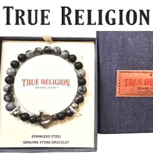 True Religion Stainless Steel Horseshoe Logo Stone Bracelet